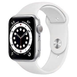 Apple Watch Series 6 GPS 44mm Silber Aluminiumgehäuse Weiß Sportarmband