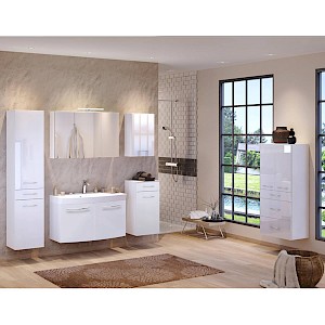 Badmöbel Set FLORIDO-03 Hochglanz weiß, Waschtisch mit 2 Türen, LED-Aufbauleuchte, B x H x T: ca. 210 x 200 x 47 cm