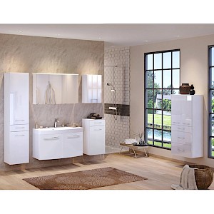 Badmöbel Set FLORIDO-03 Hochglanz weiß, Waschtisch mit 2 Türen, LED-Acryl-Deckel, B x H x T: ca. 210 x 200 x 47 cm