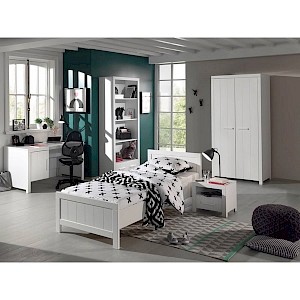 Jugendzimmer Set CANNES-12, weiß lackiert, Kleiderschrank, Regal, Einzelbett, Nachttisch & Schreibtisch