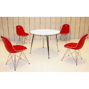 Tischgruppe BOSTON-31 5-tlg rot/weiß - weiß/chrom
