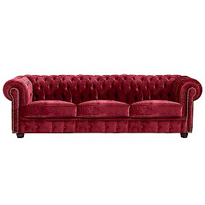 Sofa 3-Sitzer NORWIN-23 Samtvelours Farbe rot Sitzhärte fest B: 200cm T: 98cm H: 74cm