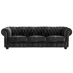 Sofa 3-Sitzer NORWIN-23 Samtvelours Farbe schwarz Sitzhärte fest B: 200cm T: 98cm H: 74cm