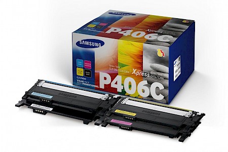 Samsung Original CLT-P406C Rainbow-Kit Toner schwarz cyan magenta gelb 4.500 Seiten(CLT-P406C/ELS) für CLP-365, CLX-3305