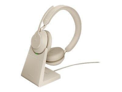Jabra Evolve2 65 UC Stereo Bluetooth On-Ear Headset mit Ladestation beige 26599-999-888