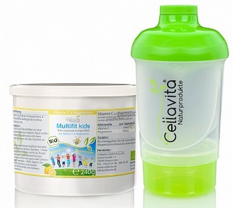 Multifit kids Vitamin C & Magnesium 240g (1-Monatsvorrat) Pulver | Bio Getränkepulver zum Anrühren