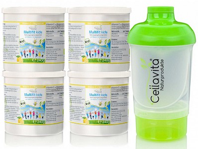 Multifit kids Vitamin C & Magnesium 4x 240g Vorteilspaket | Bio Getränkepulver zum Anrühren