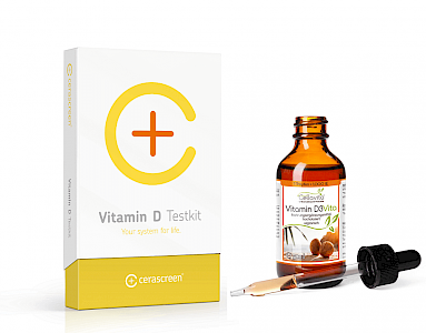 Vitamin D Test Set plus 50ml Vitamin D3 - schnell und bequem zu Hause durchführen von cerascreen