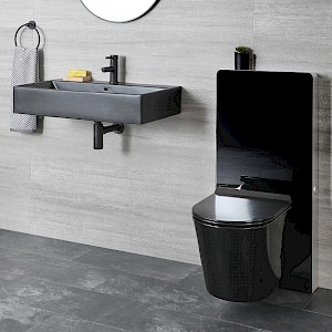 WC Set - Hängewaschbecken & Wand WC mit Saru Sanitärmodul, inkl. Spülsensor - Nox