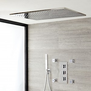 Duschsystem mit Thermostat und Umsteller  mit 800mm x 500mm Unterputz-Duschkopf, Handbrauseset und Körperdüsen - Chrom  Kubix