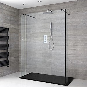 Nox Schwebende Walk-In Dusche mit Graphit Duschtasse & Seitenpaneelen - Wählbare Größe