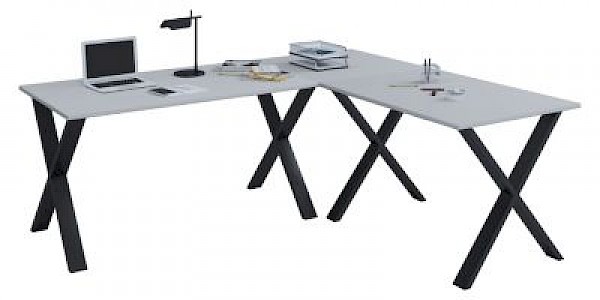 VCM Eckschreibtisch, Schreibtisch, Büromöbel, Computertisch, Winkeltisch, Tisch, Büro, Lona, 190 x 160 x 80 cm grau