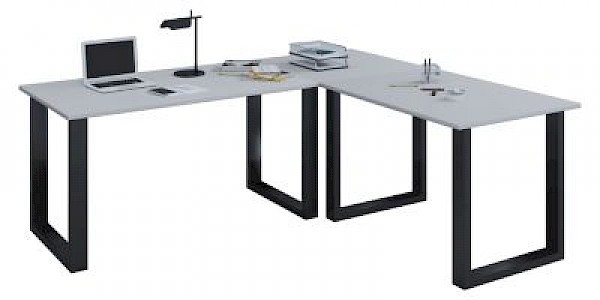 VCM Eckschreibtisch, Schreibtisch, Büromöbel, Computertisch, Winkeltisch, Tisch, Büro, Lona, 190 x 190 x 80 cm grau