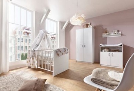 Schardt Komplett Kinderzimmer Classic White (Kombi-Kinderbett 70 x 140 cm mit Umbaukit, Umbauseiten, Wickelkommode und Kleiderschrank 2-trg.), Nachbildung weiß