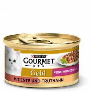 GOURMET Gold Feine Komposition Katzennassfutter mit Ente & Truthahn 12x85g