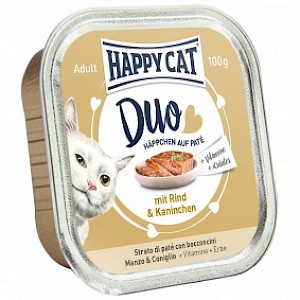Happy Cat Paté auf Häppchen Rind & Kaninchen 12x100g