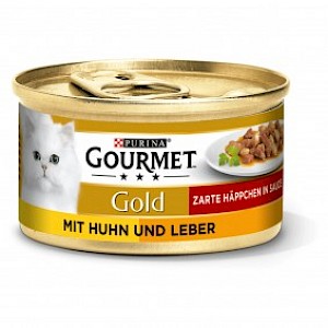 GOURMET Gold Zarte Häppchen Katzennassfutter mit Huhn & Leber 12x85g