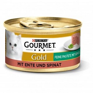 GOURMET Gold Feine Pastete Katzennassfutter mit Ente & Spinat 12x85g