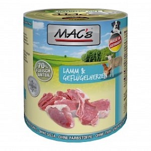 MAC's Dog Hunde-Nassfutter Lamm und Geflügelherzen 6x800g